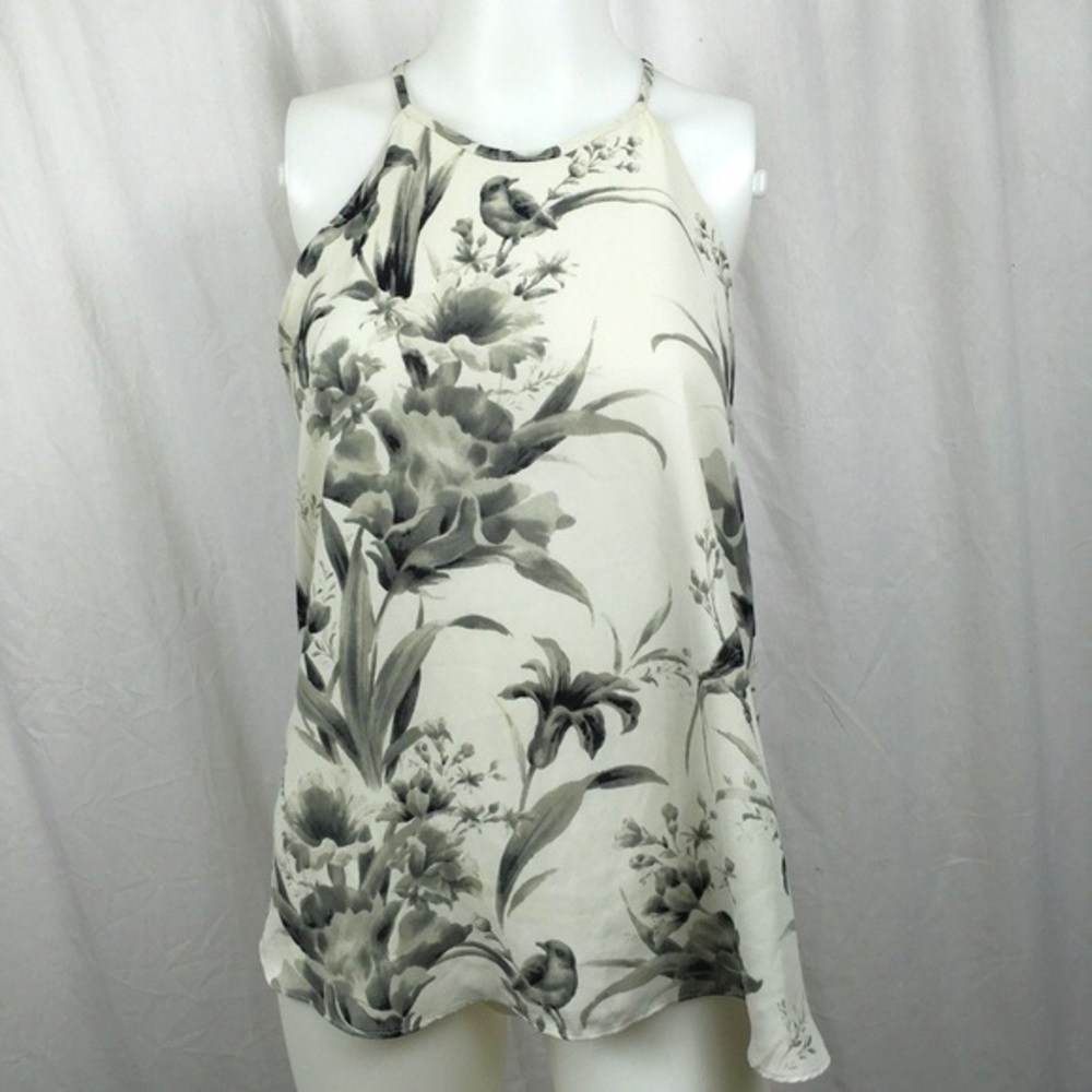 LOFT Floral Birds Sleeveless Blouse